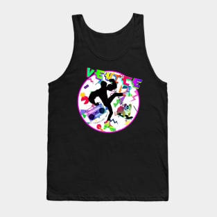 California Venice Beach - English Bulldog & Boombox | 90s style Neon Multi Colors Tank Top